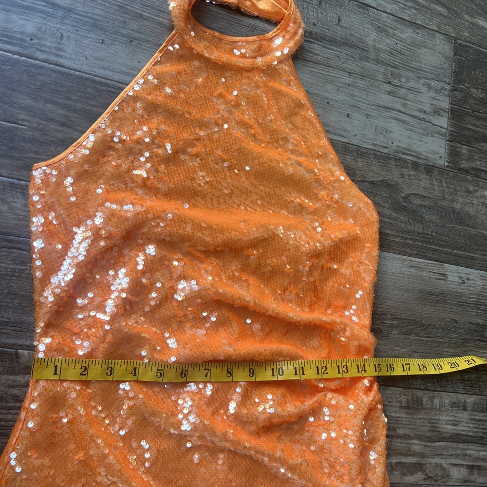 NWT Caroline Constas Orange Sequin Halter Midi‎ Dress Size Small  Cruise Fancy - Picture 4 of 12